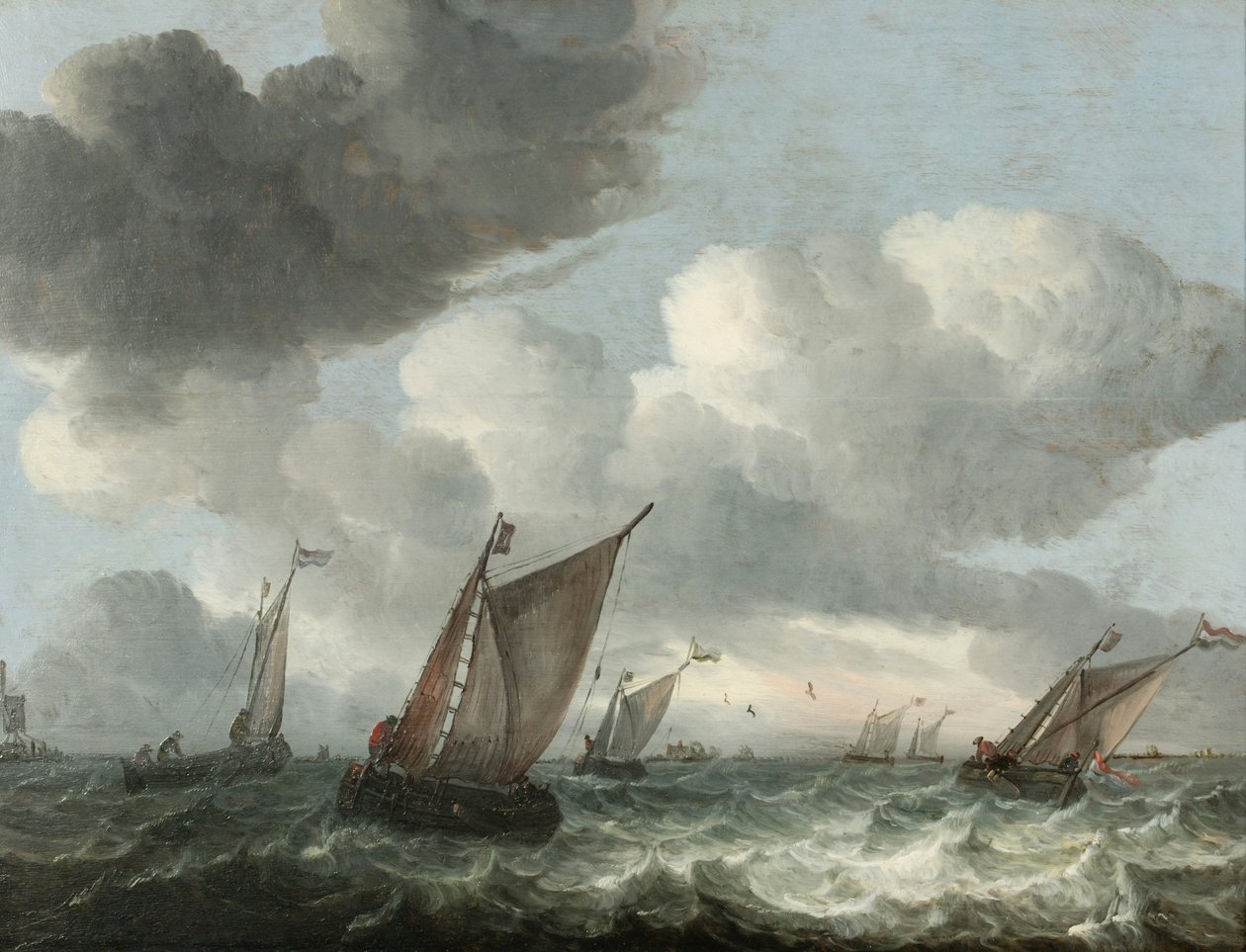 Barche da pesca al largo della costa in mare mosso da Abraham Hendricksz van Beyeren