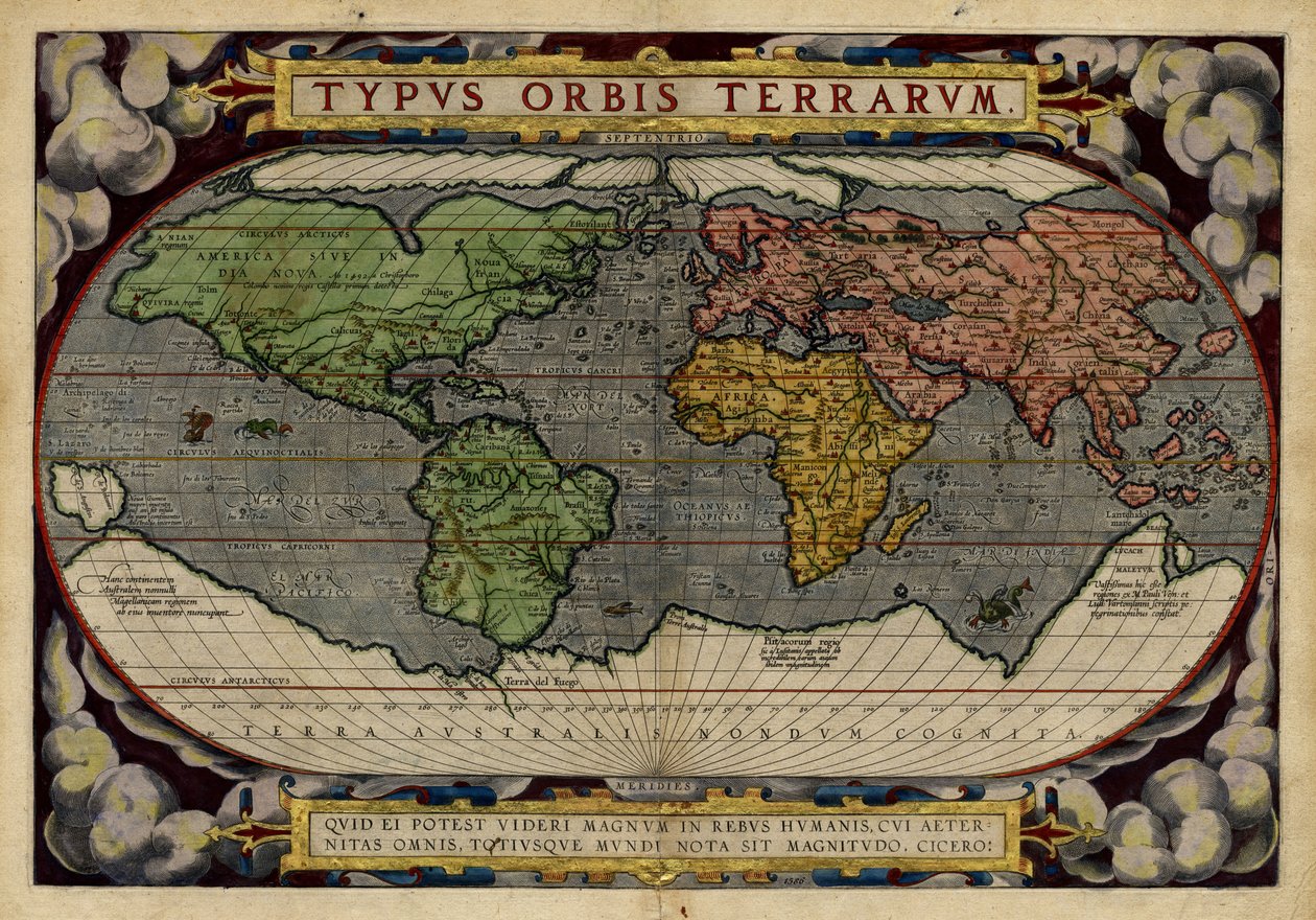 Typus Orbis Terrarum (Mappa del mondo) da Abraham & Hogenberg Frans & Kremer Gerard (16th century) Ortelius