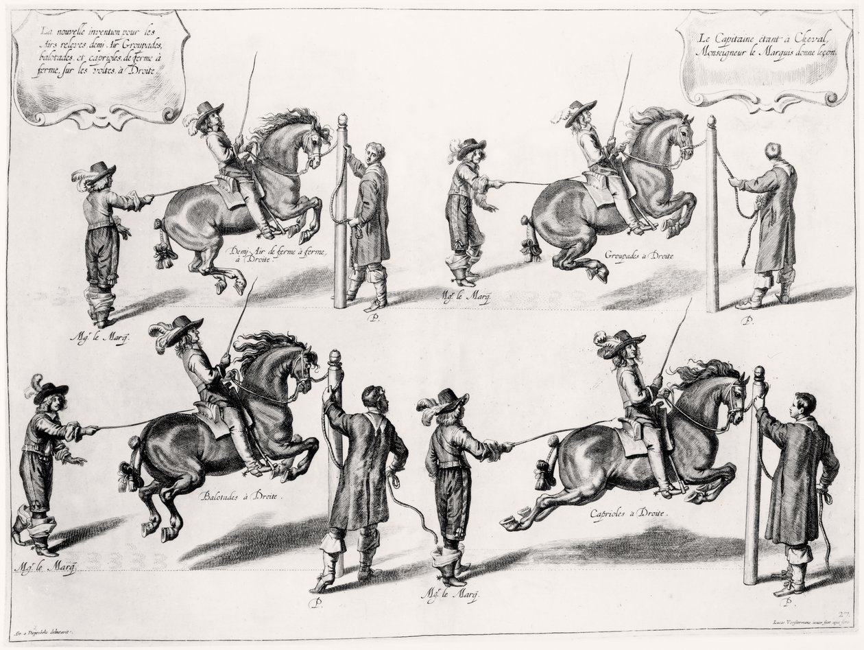 Illustrazione da un manuale di equitazione, inciso da Peeter Clouwet (1629-70), 1658 da Abraham Jansz. van after Diepenbeeck