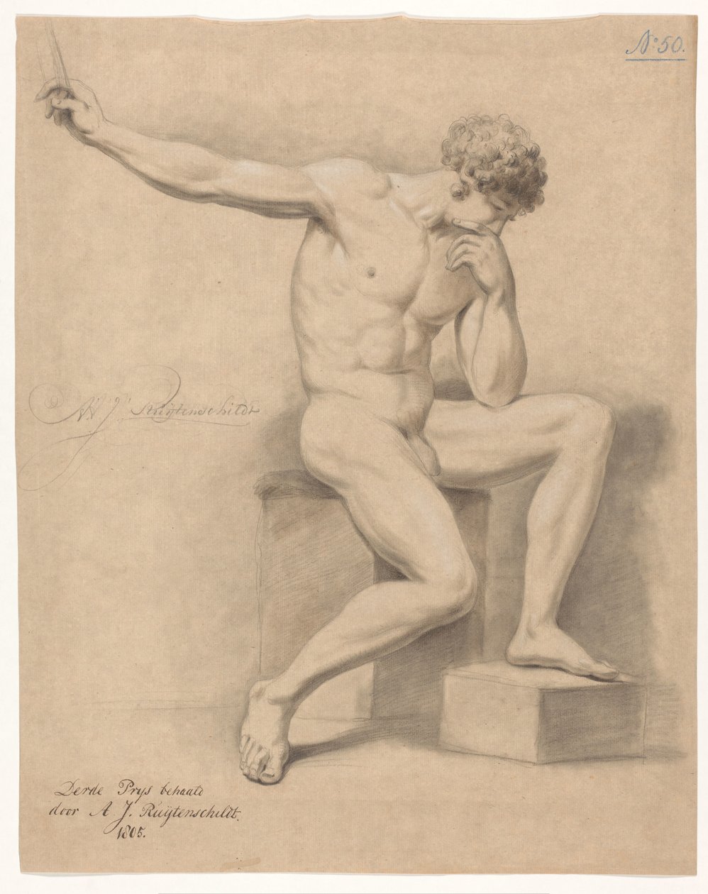 Nudo maschile seduto, visto di fronte (3° premio 1805) da Abraham Johannes Ruytenschildt