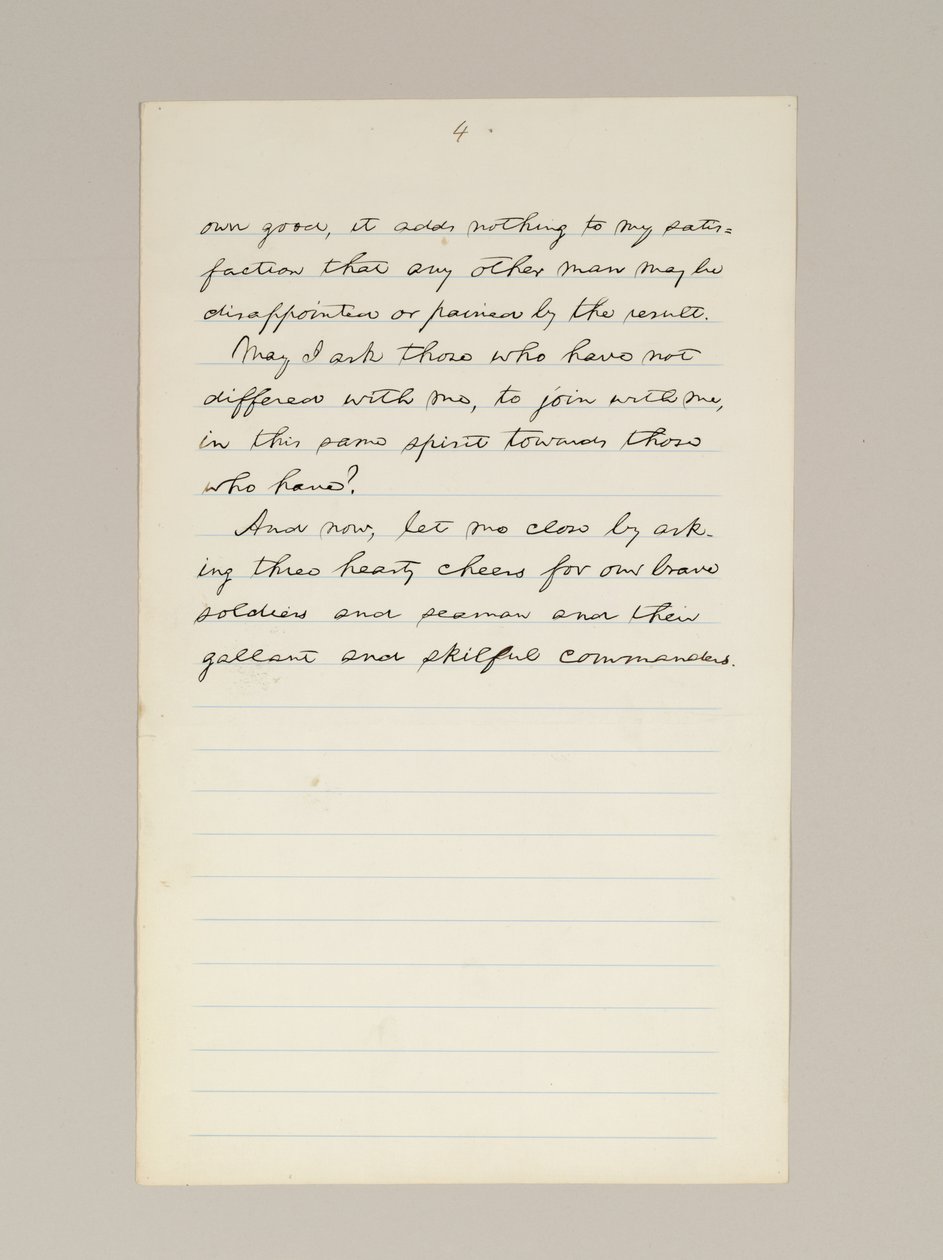 Manoscritto autografo del discorso di vittoria elettorale di Lincoln come Presidente, pronunciato a Washington D.C., dalla finestra della Casa Bianca la sera del 10 novembre da Abraham Lincoln