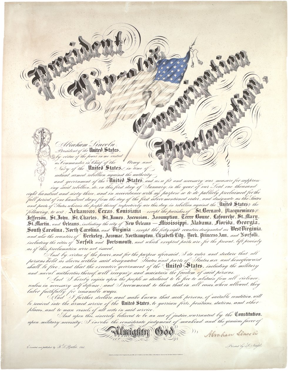 Proclama di emancipazione del Presidente Lincoln, 1 gennaio 1863 da Abraham Lincoln