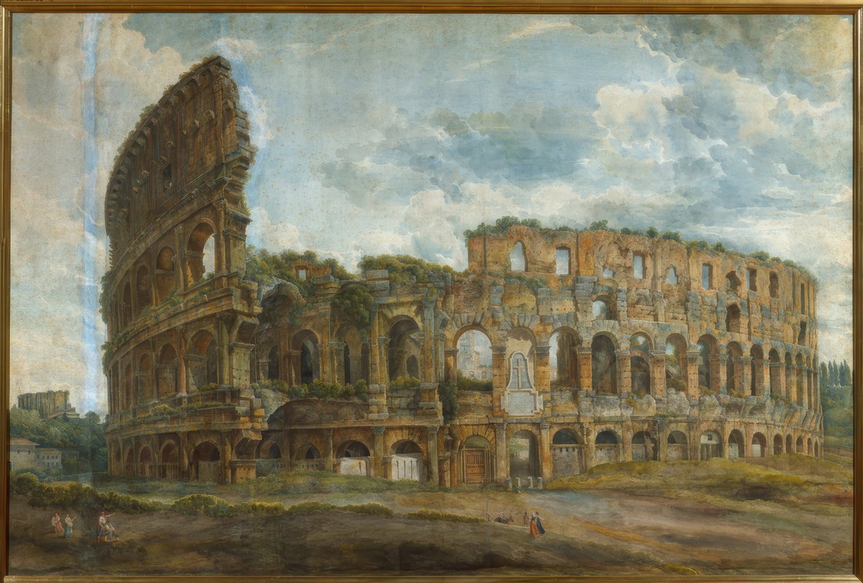 Vista esterna del Colosseo a Roma da Abraham Louis Rodolphe Ducros