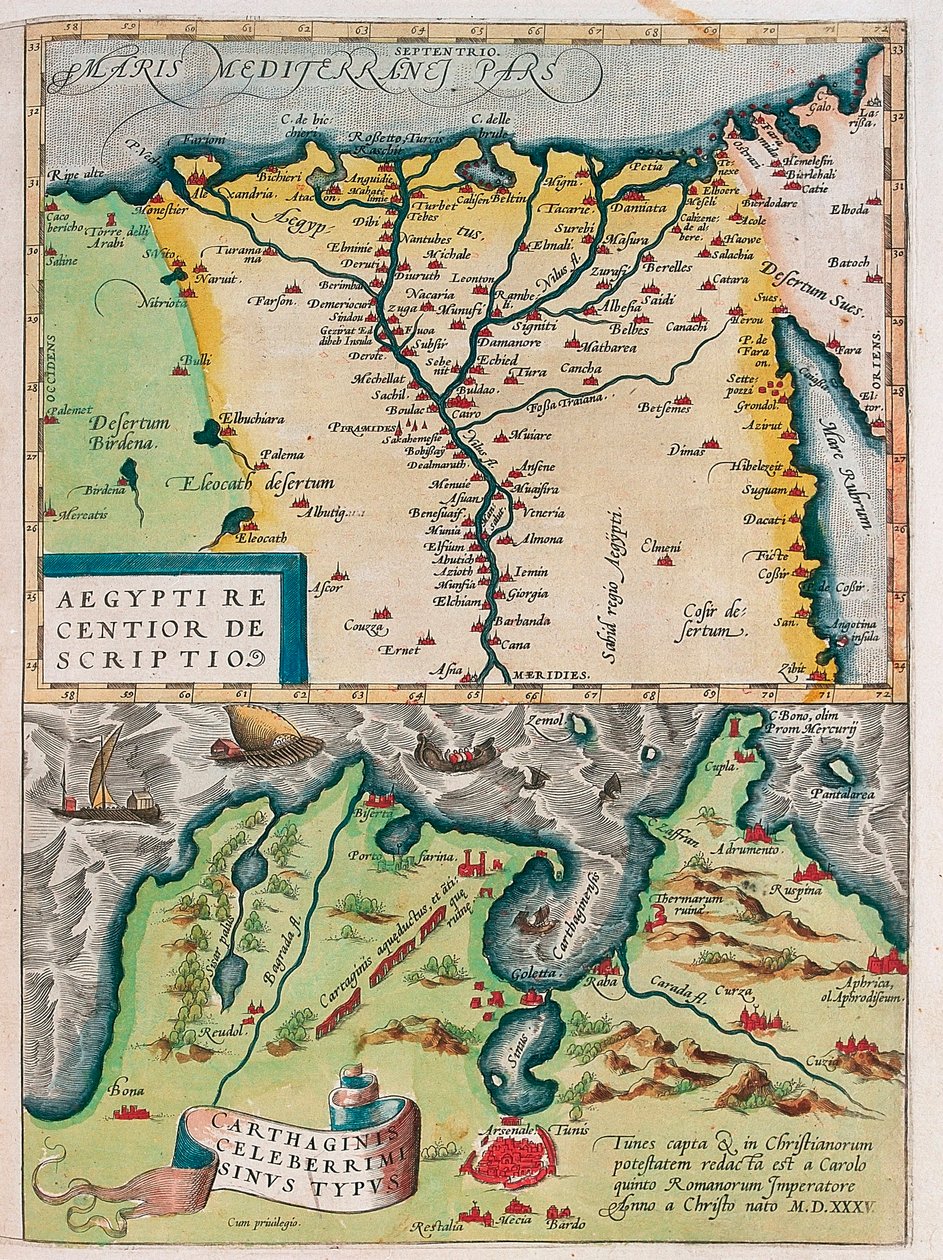 Aegypti Recentior Descriptio. - Carthaginis Celeberrimi Sinus Typus. Mappa geografica dell