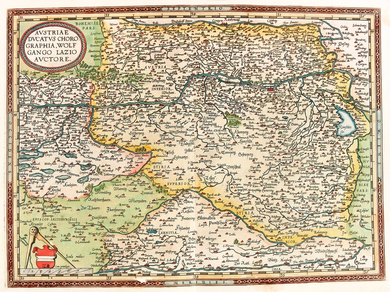 Austria Ducatus Chorographia Wolfgango Lazio Auctore Mappa geografica del territorio dell