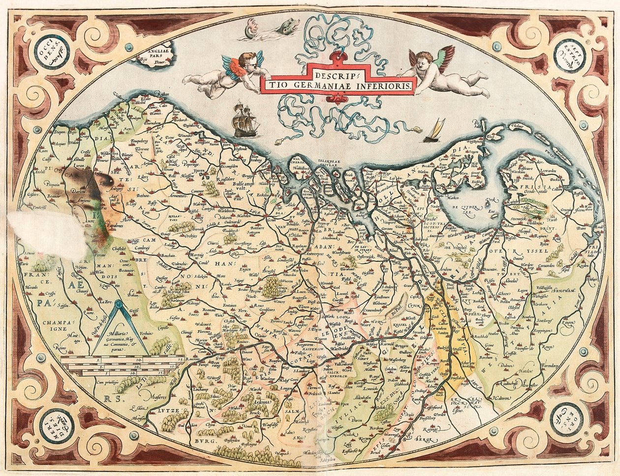 Descriptio Germaniae Inferioris Mappa geografica del territorio dei Paesi Bassi Germanici da "Theatrum Orbis Terrarum" di Abraham Ortelius da Abraham Ortelius