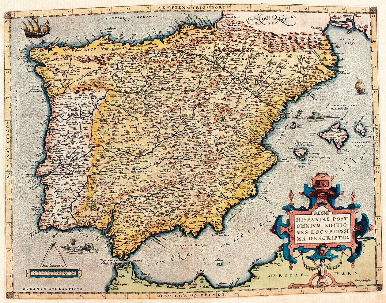 Descrizione della Spagna. Mappa geografica dal "Theatrum Orbis Terrarum" di Abraham Ortelius da Abraham Ortelius
