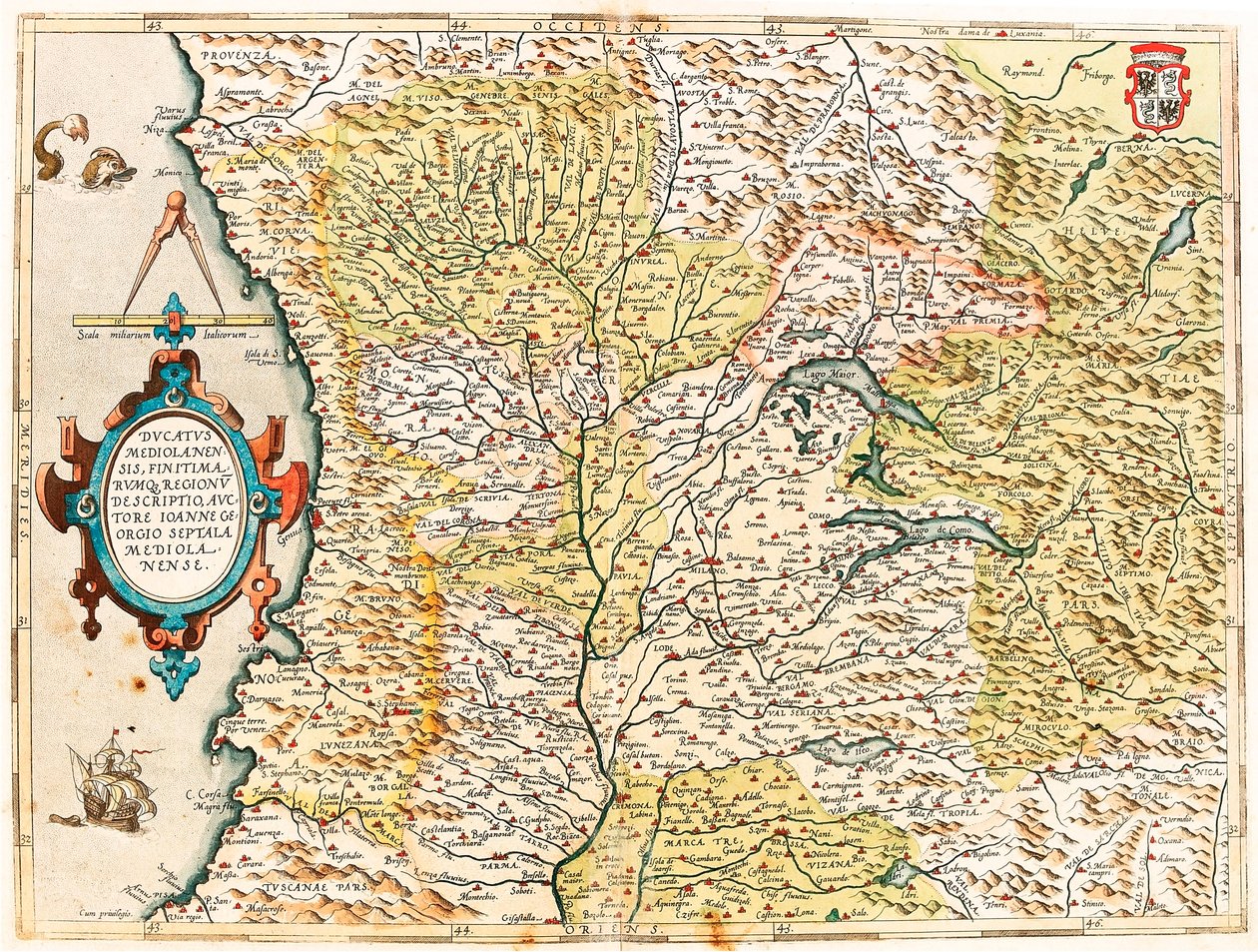 Ducatus Mediolanensis, Finitimarumq Regionu Descriptio Auctore Iooanne Georgio Septala Mediolanense Mappa geografica del Ducato di Milano da "Theatrum Orbis Terrarum" di Abraham Ortelius da Abraham Ortelius