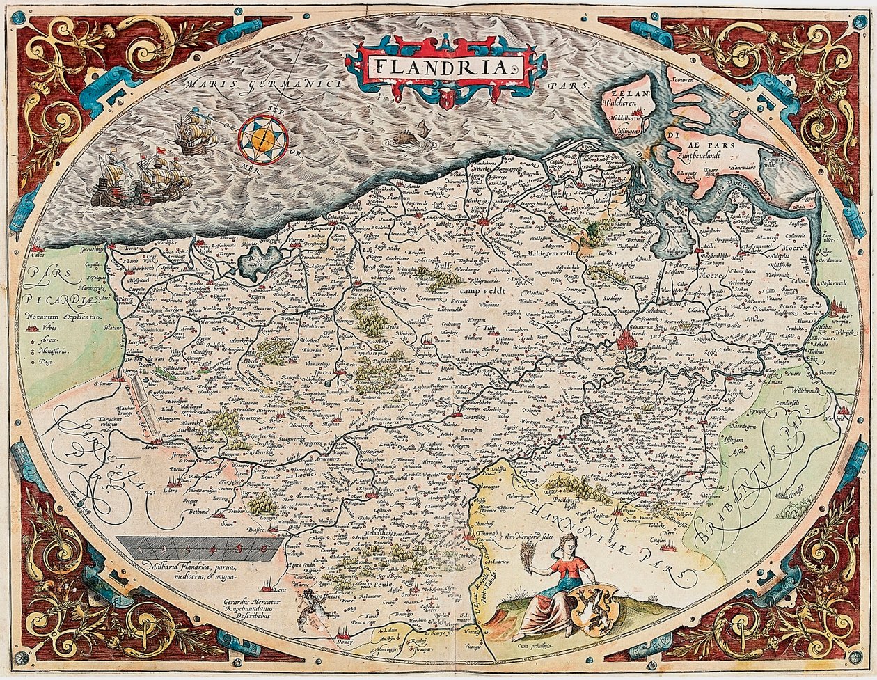 Mappa geografica del territorio delle Fiandre da 