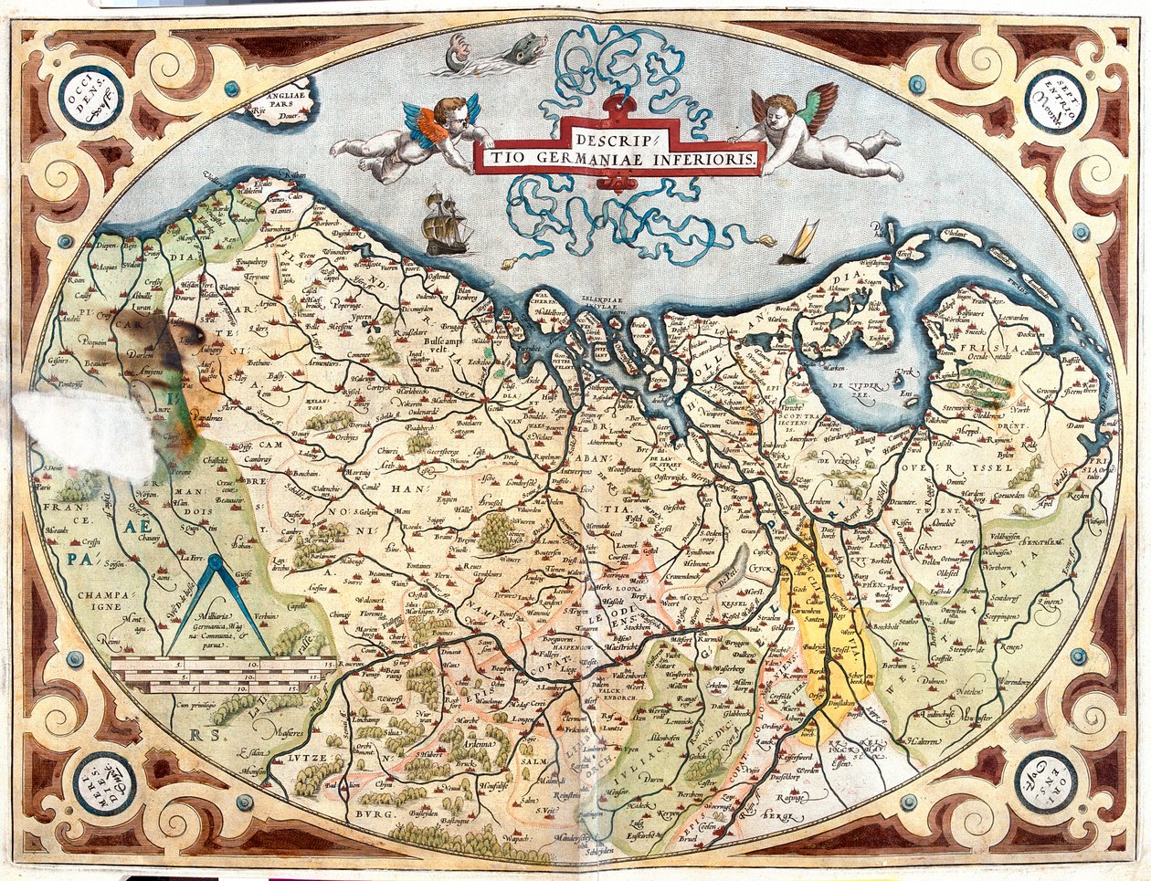 Francia (Regione: Alta Normandia, Piccardia, Nord-Pas de Calais, Ile-de-France, Champagne-Ardenne, Lorena), Belgio, Olanda, Germania (Stato: Bassa Sassonia, Nord Reno-Westfalia, Renania-Palatinato, Saar), Lussemburgo da Abraham Ortelius