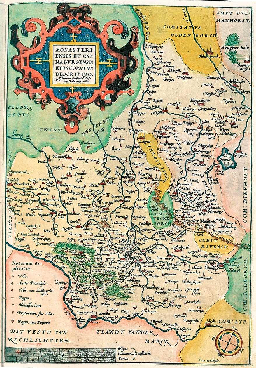 Franciae Orientalis: Monasteriensis Et Osnaburgensis Episcopatus Descriptio. Mappa geografica della Franconia in Germania da 