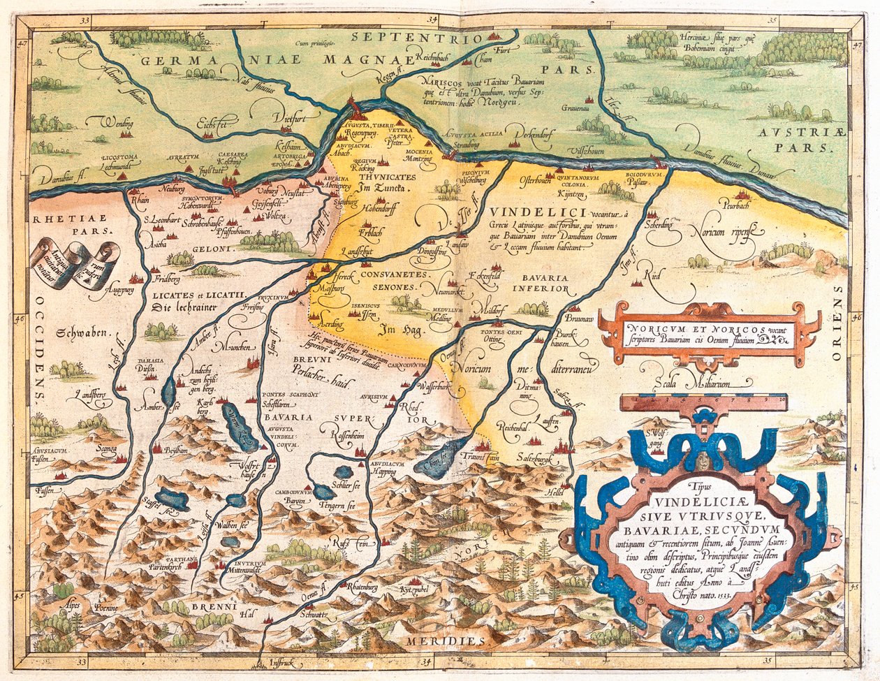 Germania (Stato: Baviera), Austria (Stato: Tirolo, Alta Austria, Salisburgo) da Abraham Ortelius