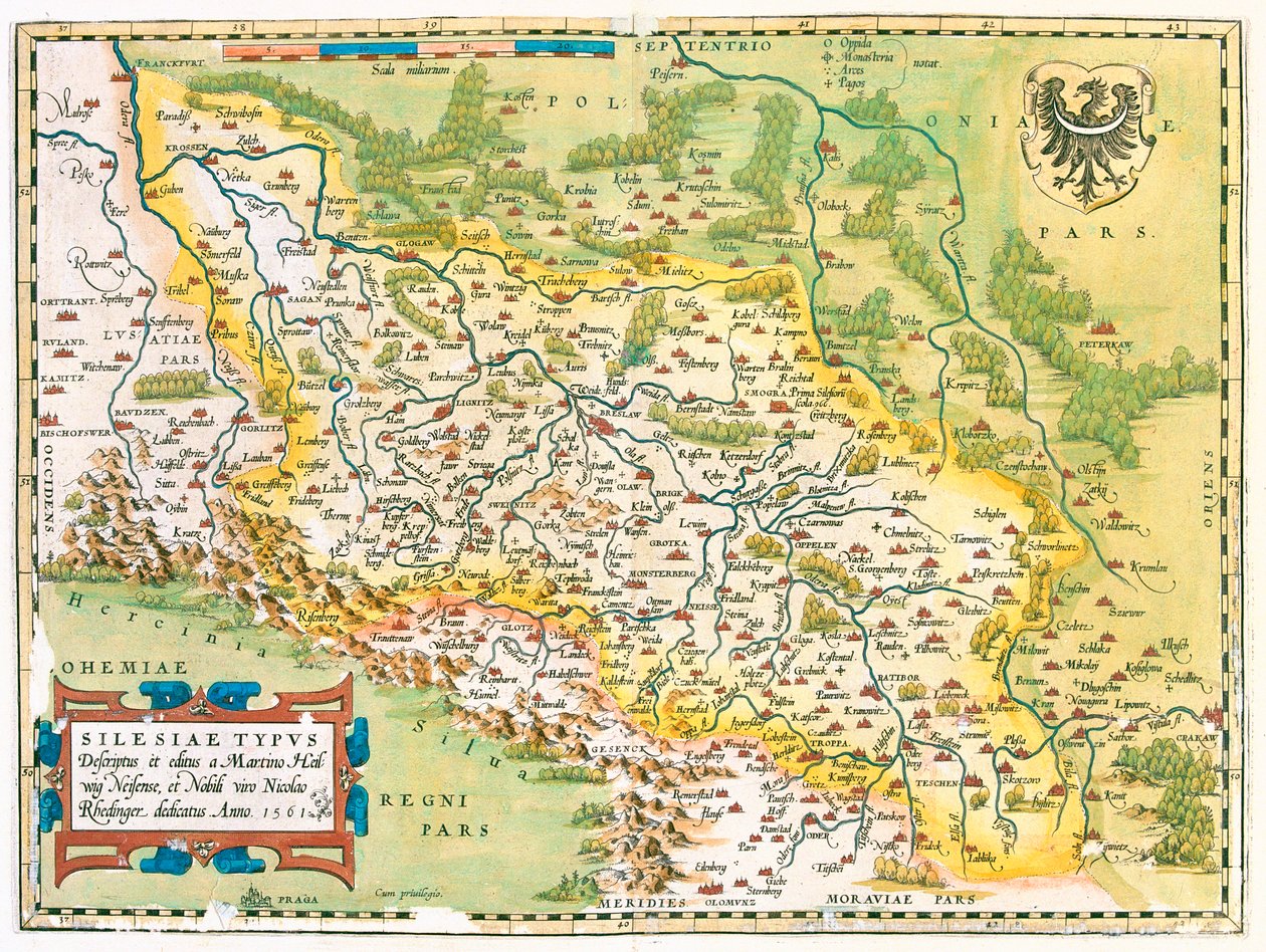 Germania (Stato: Brandeburgo, Sassonia), Polonia (Voivodato: Lubusz, Grande Polonia, Bassa Slesia, ód, Opolskie, Slesia, Piccola Polonia), Repubblica Ceca (Regione: Moravia-Slesia, Olomouc, Pardubice, Hradec Králové, Liberec, Boemia centrale, Ústí nad Lab da Abraham Ortelius