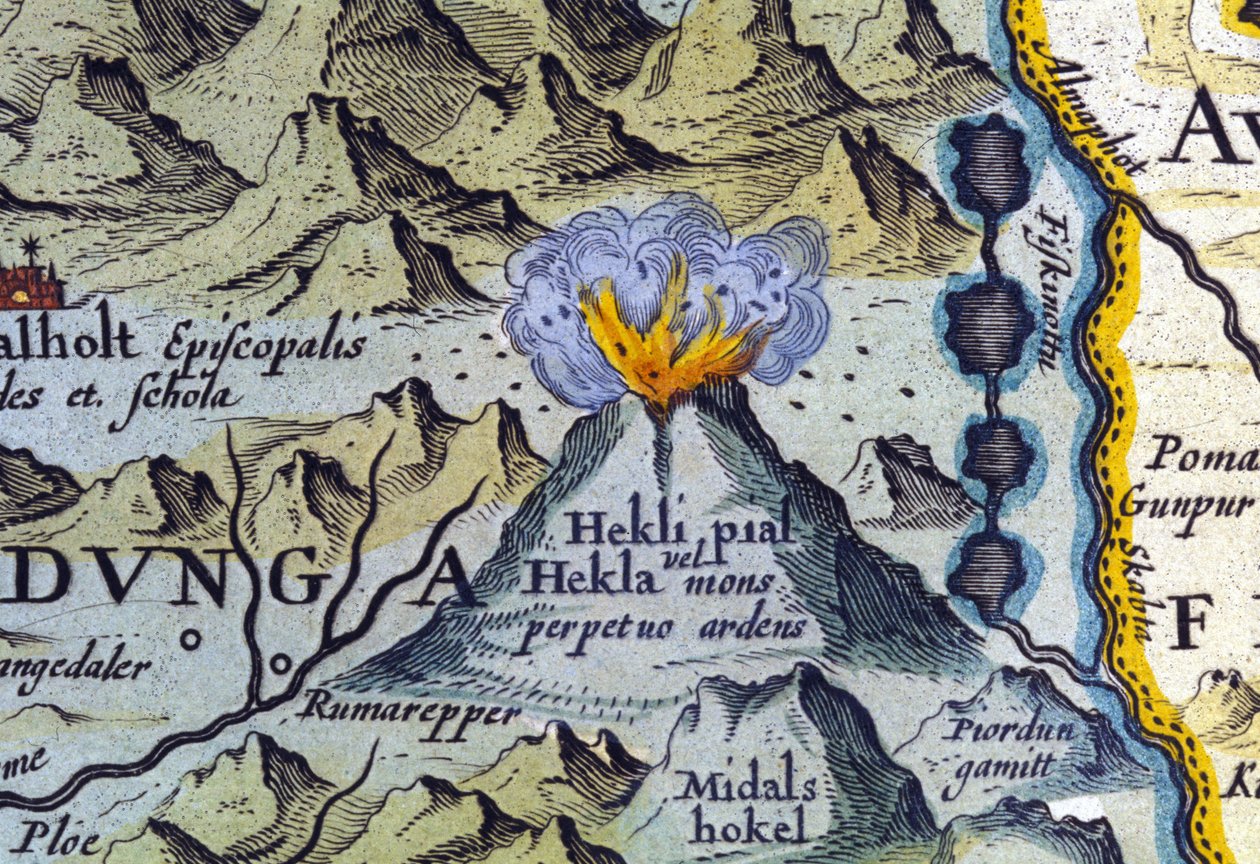 Vulcano Hekla in Islanda. Atlante di Abraham Ortelius, Amsterdam 1588. da Abraham Ortelius