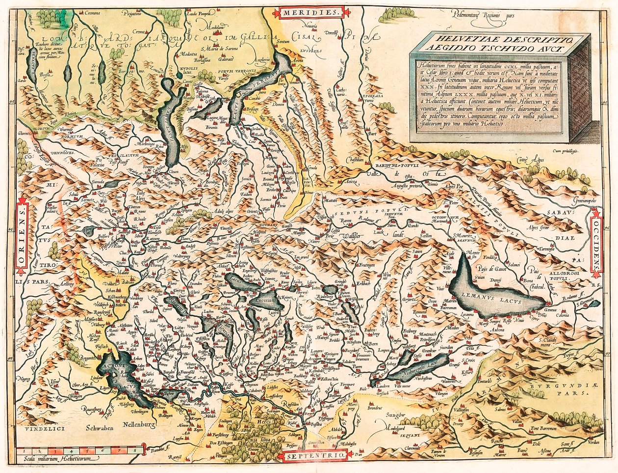 Helvetiae Descriptio Aegidio Tschudo Auct. Mappa geografica delle Alpi svizzere e francesi inclusi i laghi da 