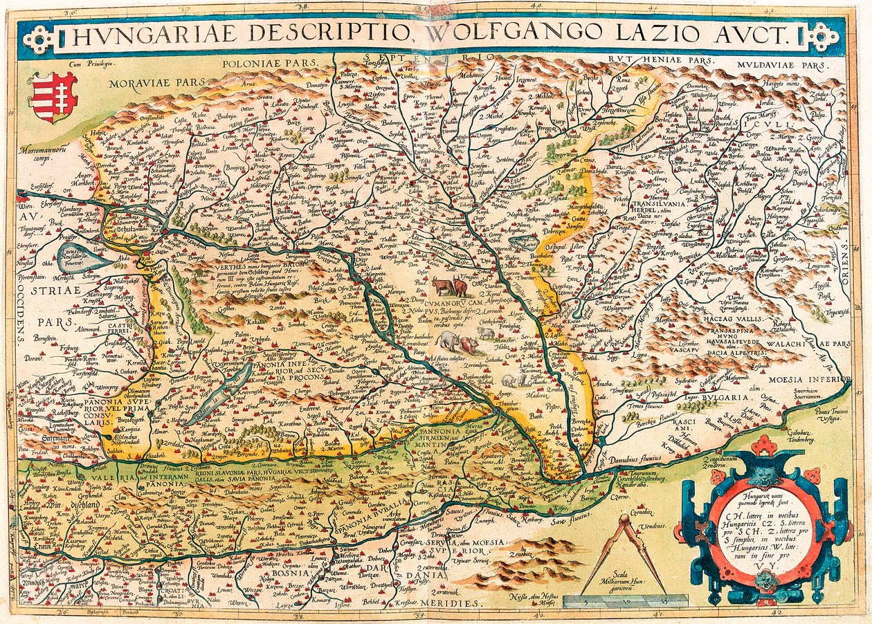 Hungarian Descriptio, Wolfgango Lazio Auct. Mappa geografica del territorio dell