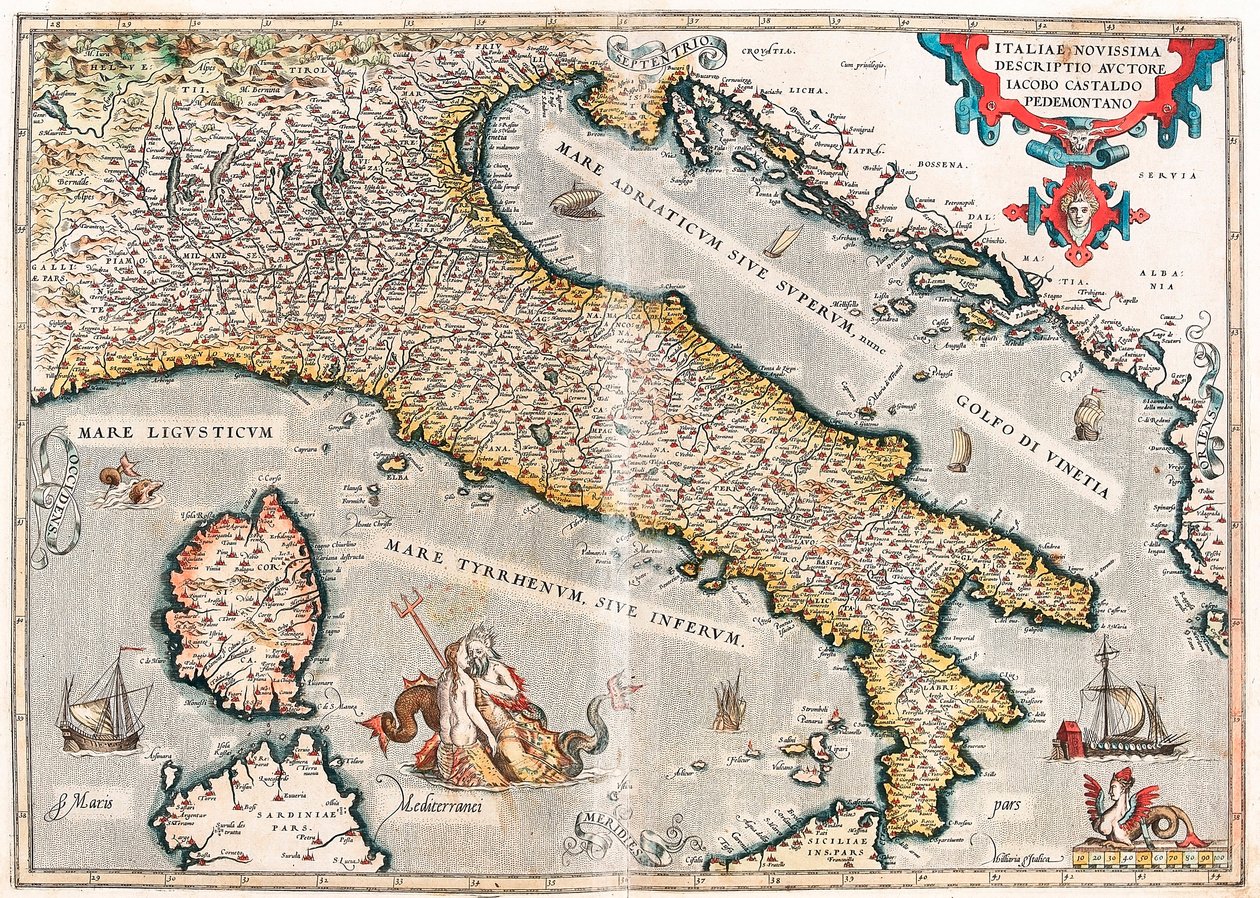 Italiae novissima descriptio auctore Iacobo Castaldo Pedemontano, mappa geografica del territorio dell