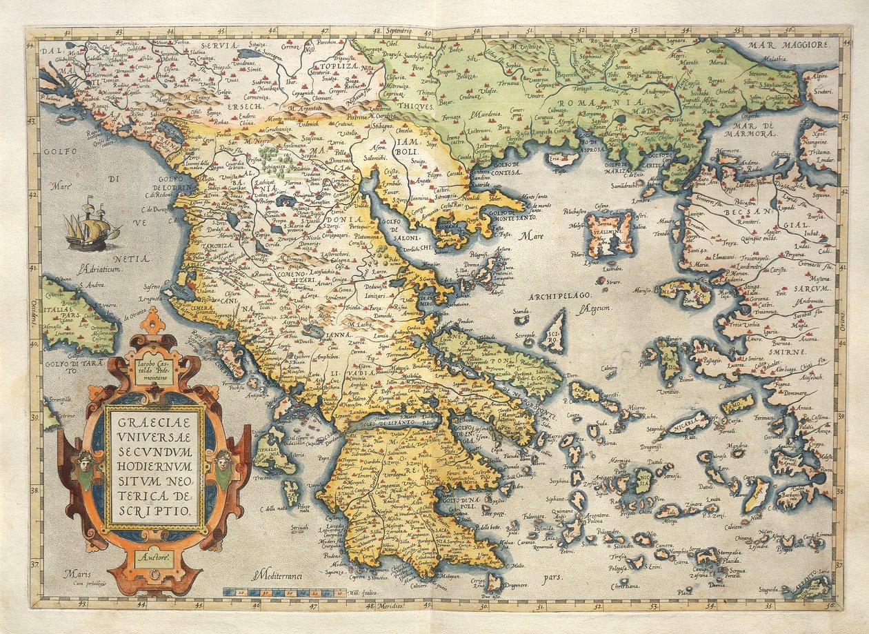 Mappa della Grecia, dal Theatrum Orbis Terrarum di Abraham Ortelius da Abraham Ortelius
