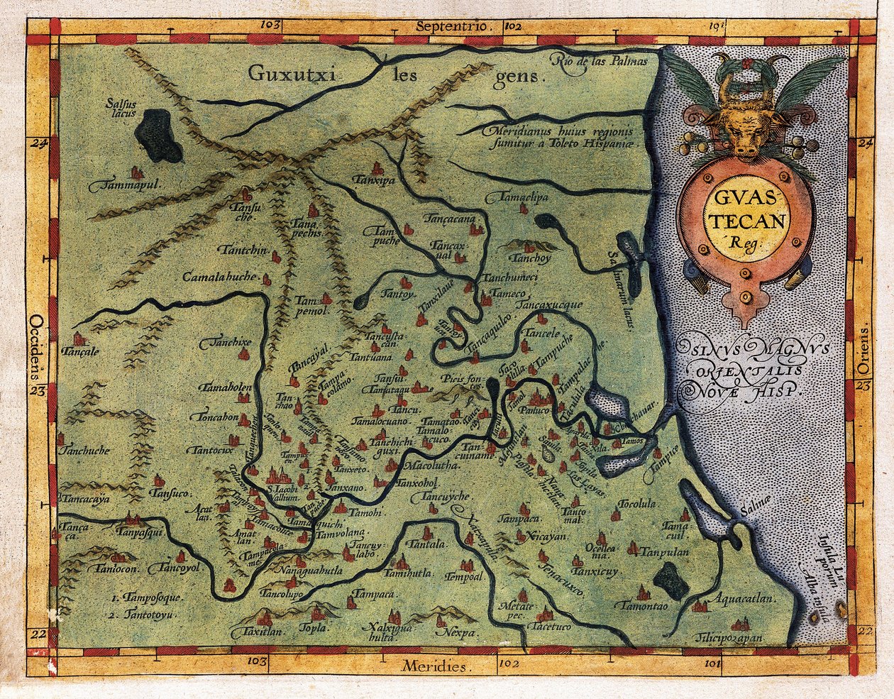 Mappa del Golfo del Messico (Guastecan), dalla spedizione di Hernando de Soto nel 1570 da Abraham Ortelius
