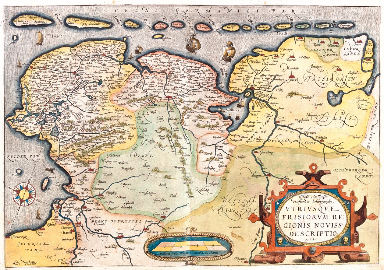 Paesi Bassi (Province: Overijssel, Flevoland, Drenthe, Friesland, Groningen), Germania (Stati: Bassa Sassonia, Nord Reno-Westfalia) da Abraham Ortelius