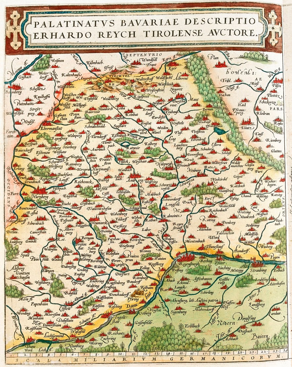 Palatinatus Bavariae descriptio Erhardo Reych Tirolense Auctore Mappa geografica del territorio della Baviera in Germania da 