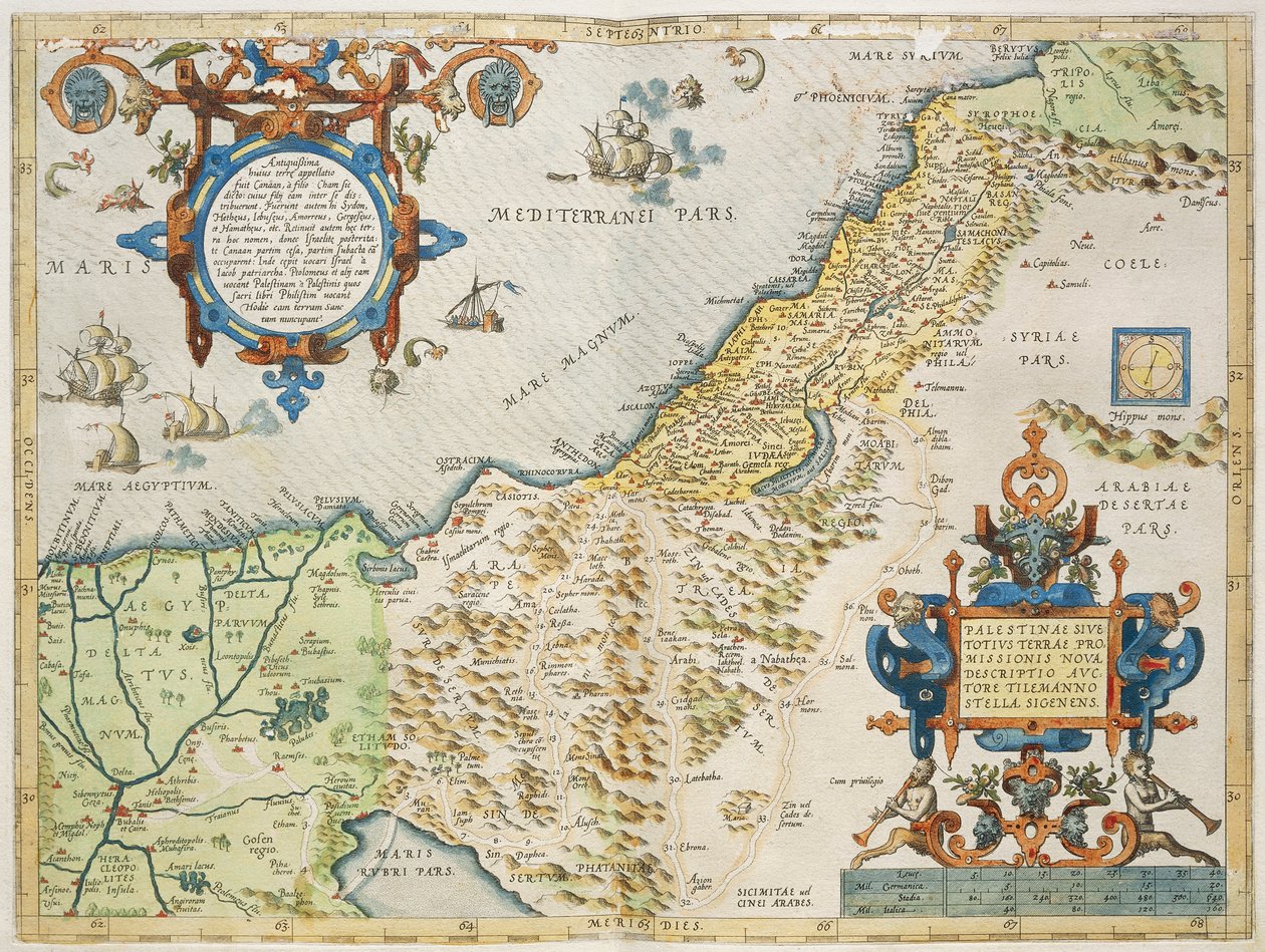 Palestina, di Abraham Ortelius, dal Theatrum Orbis Terrarum, Anversa, tavola da Abraham Ortelius