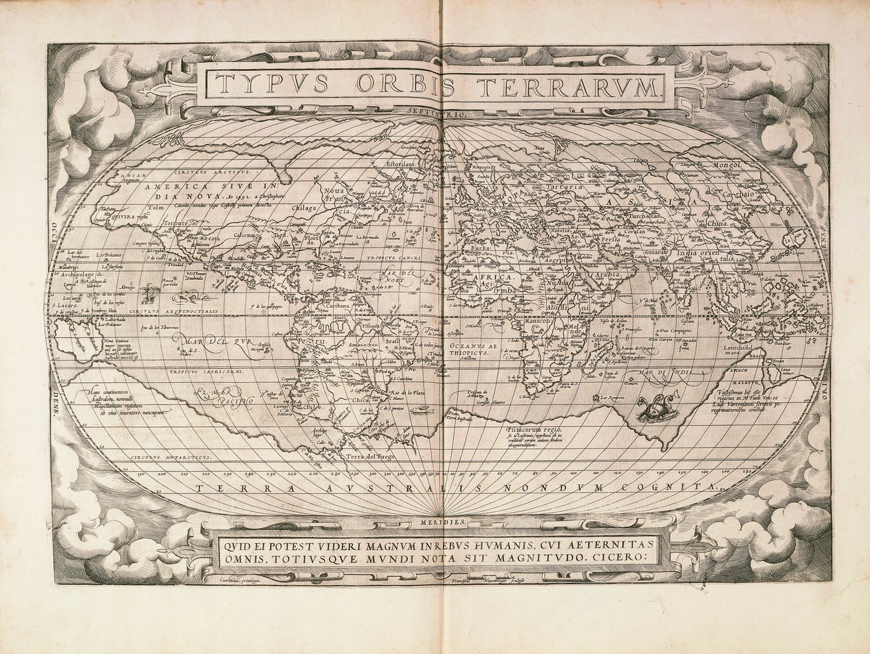 Planisfero da Theatrum Orbis Terrarum di Abraham Ortelius, stampato ad Anversa da Abraham Ortelius