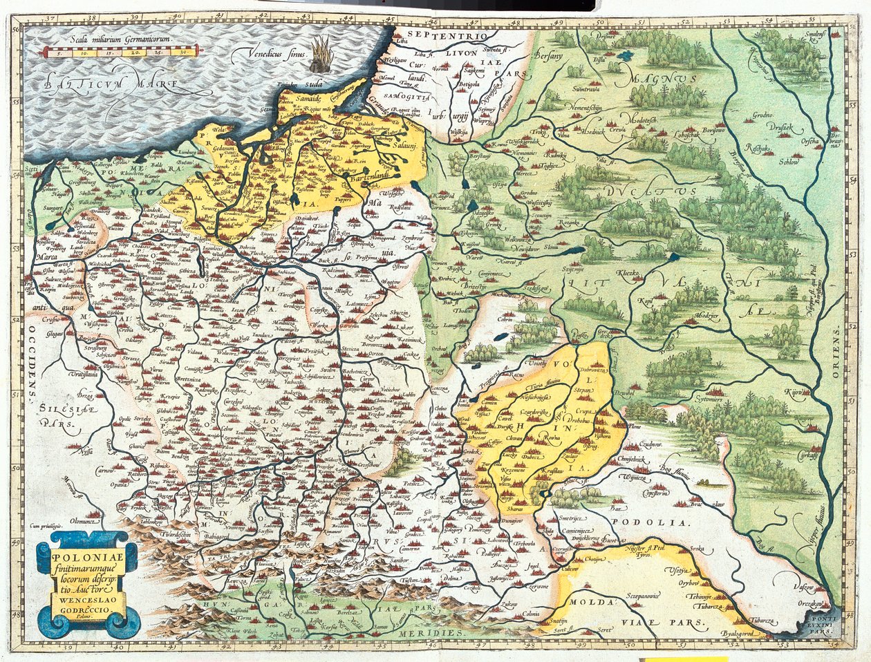 Polonia, Lituania (Contee: Klaipèda, Tauragè, Kaunas, Vilnius, Utena, Marijampolè, Alytus), Bielorussia (gran parte, eccetto la regione di Vitebsk settentrionale), Russia sudoccidentale, Ucraina occidentale, Moldavia settentrionale, Slovacchia (Regione: il da Abraham Ortelius