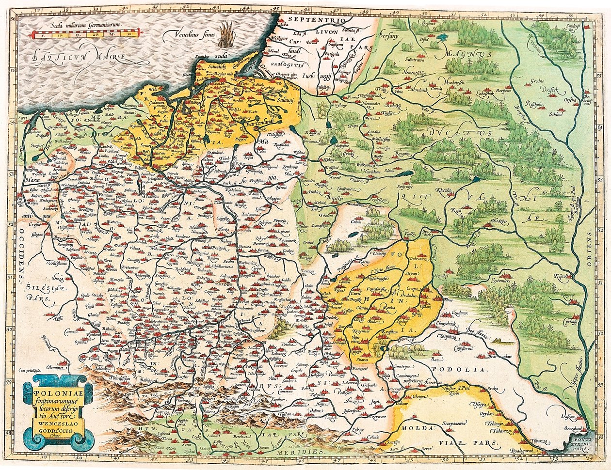 Poloniae finitimarumque locorum descriptio. Mappa geografica della Polonia da "Theatrum Orbis Terrarum" di Abraham Ortelius da Abraham Ortelius