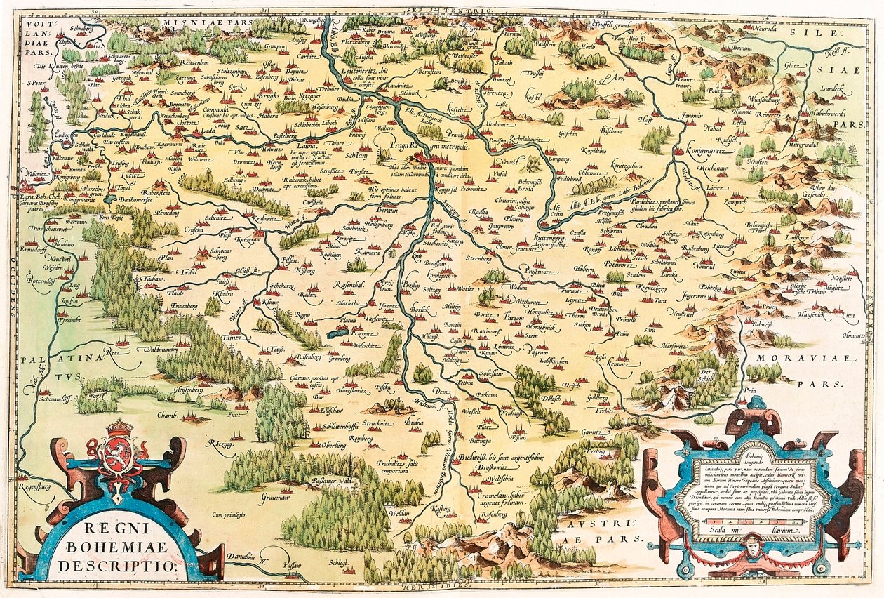 Regni Bohemiae Descriptio Mappa geografica del territorio della Boemia da 