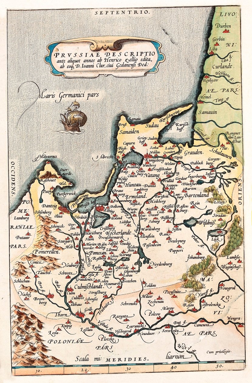 Thietmarsiae, Holsaticae regionis partes typus, mappa geografica del territorio nel nord della Polonia con la città di Danzica da “Theatrum Orbis Terrarum” di Abraham Ortelius da Abraham Ortelius