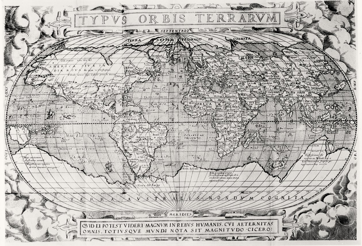 Typus Orbis Terrarum, mappa del mondo, 1577 da Abraham Ortelius