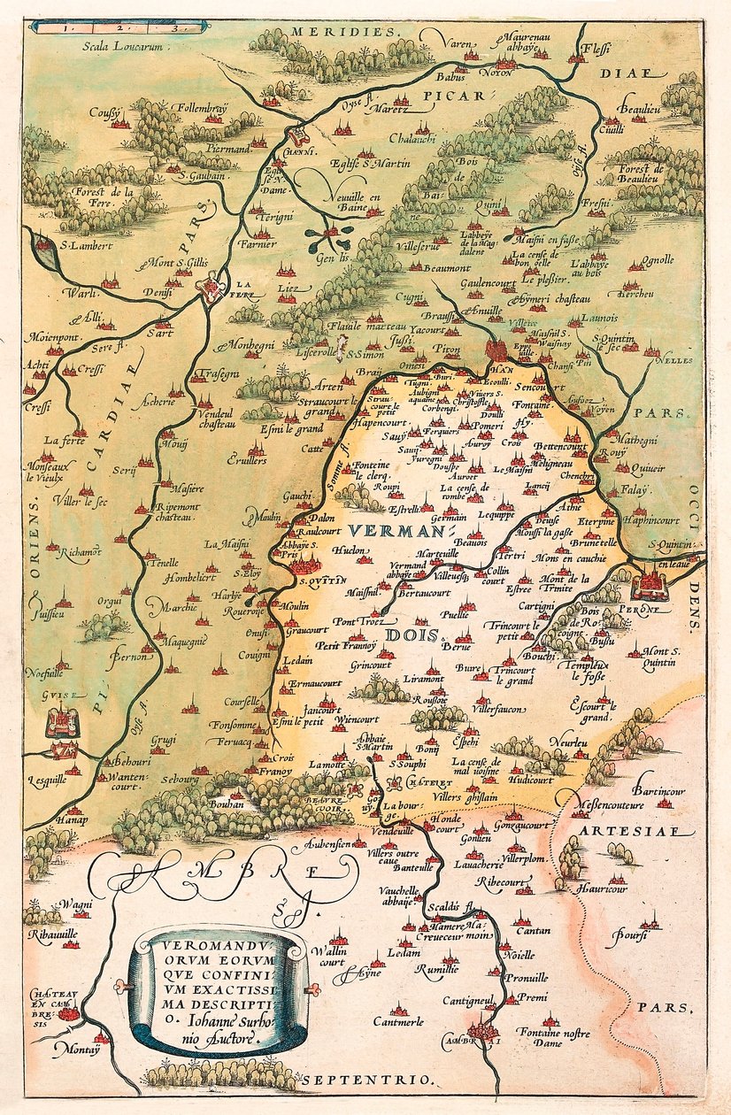 Veromanuorum Eorum que Confinium Accurssima Descript. Mappa geografica del territorio di Vermandois e Piccardia in Gallia (Francia) da 