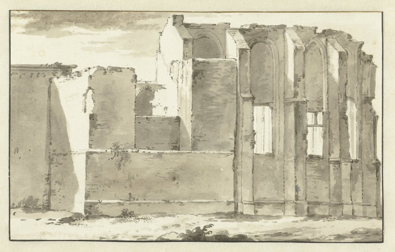 Veduta delle rovine del coro della Grande Chiesa a Zandvoort da Abraham Rademaker