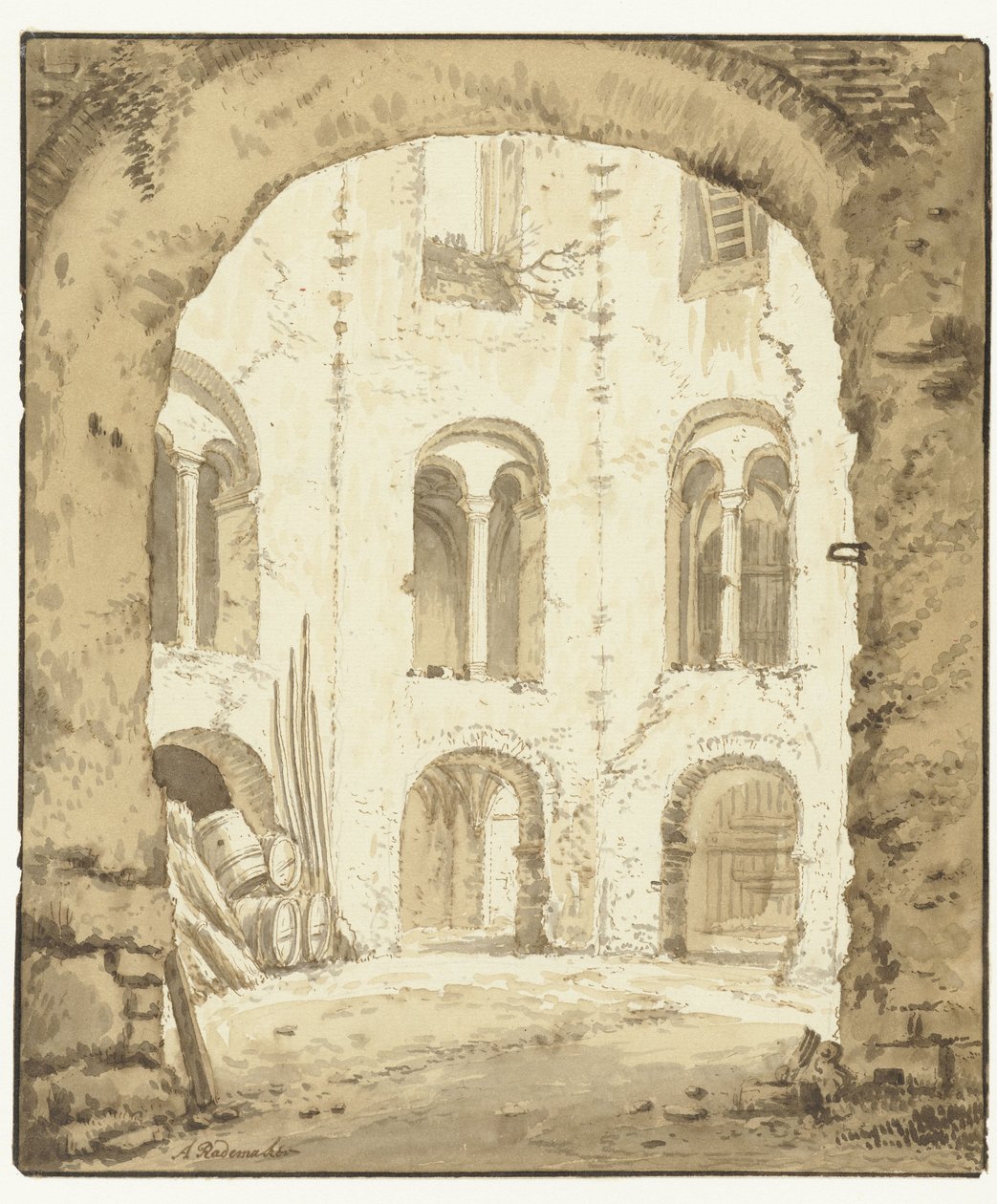 Vista della cappella del Valkhof a Nimega da Abraham Rademaker