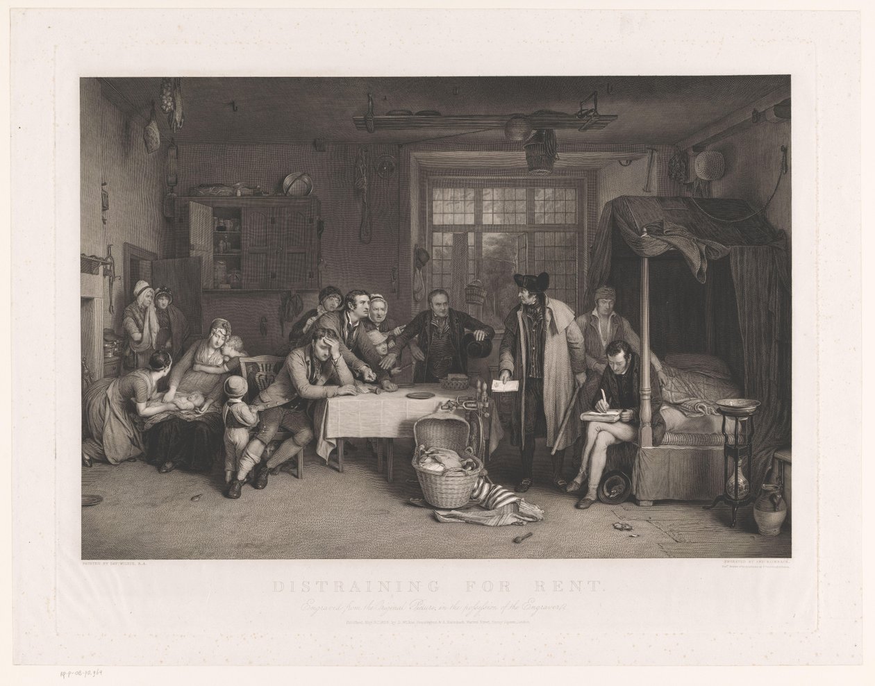 Interno sobrio con uomini che sequestrano i beni di una famiglia da Abraham Raimbach