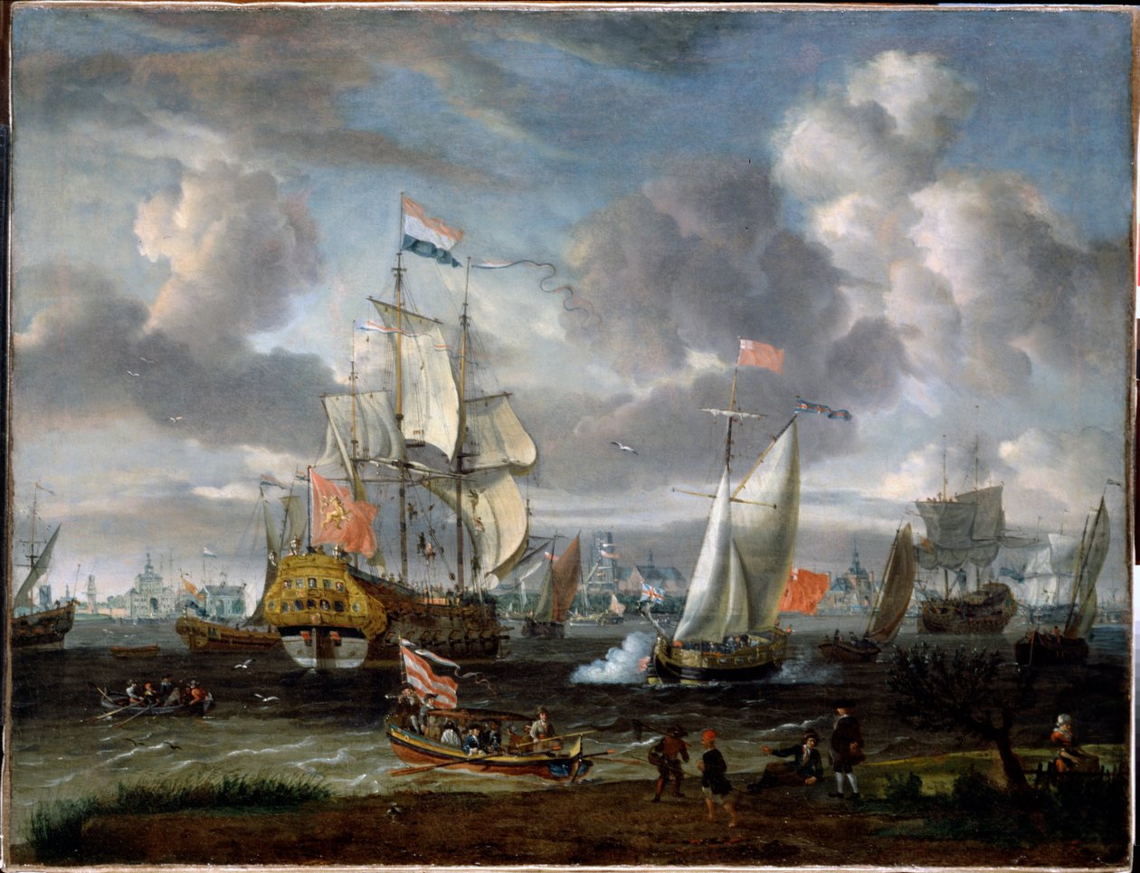 Uno yacht inglese che saluta una nave da guerra olandese nel porto di Rotterdam  da Abraham Storck