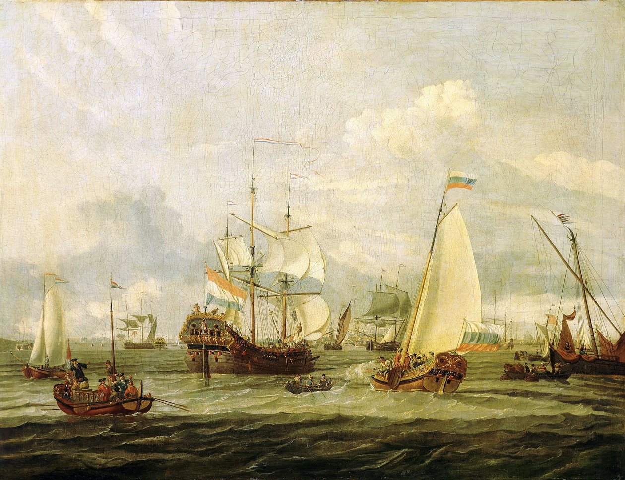 Pietro il Grande (1672-1725), zar di Russia, ispeziona una barca ad Amsterdam (Olanda). Olio su tela di Abraham Storck (1635-1710). da Abraham Storck