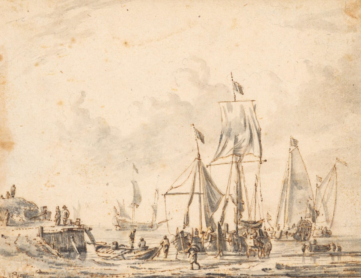 Barche ormeggiate presso un pontile da Abraham Storck