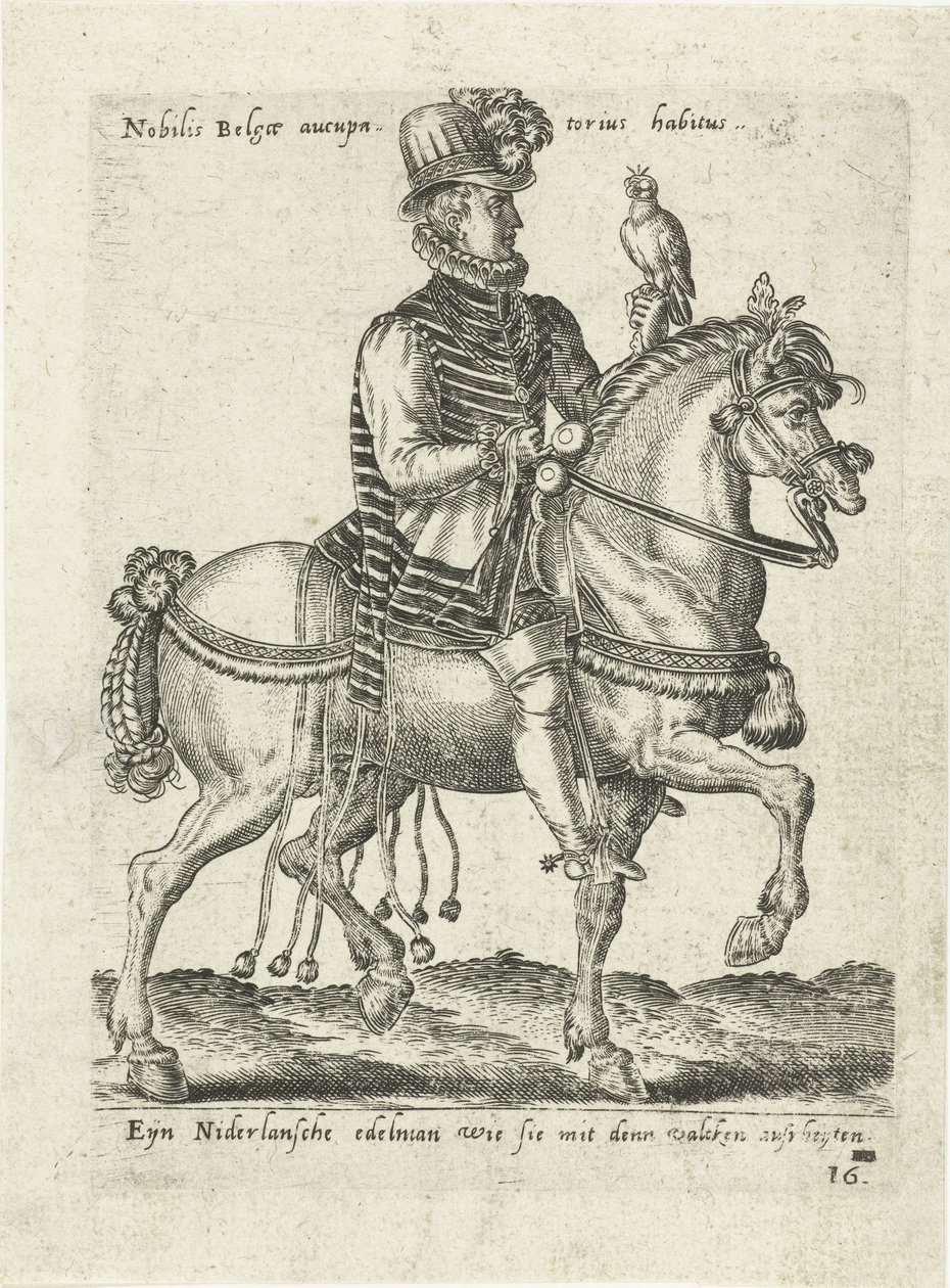 Nobile olandese a cavallo durante una caccia al falcone da Abraham de Bruyn (attributed to)