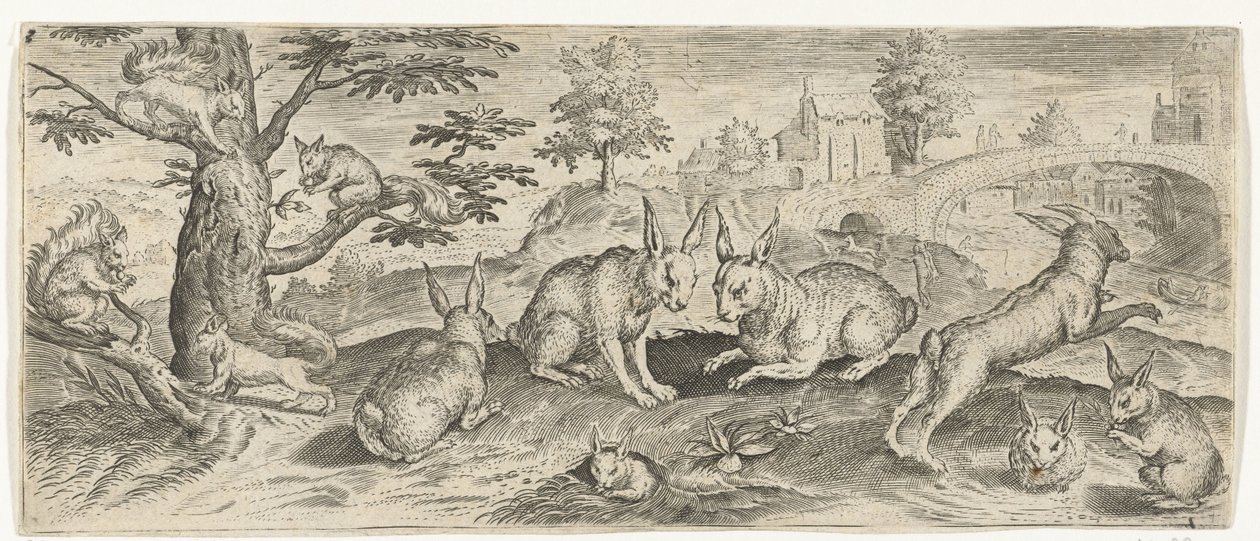 Scoiattoli e conigli (serie Animali) da Abraham de Bruyn (possibly)