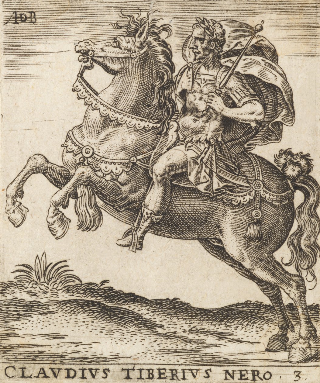 Claudio Tiberio Nerone da Dodici Cesari a cavallo da Abraham de Bruyn