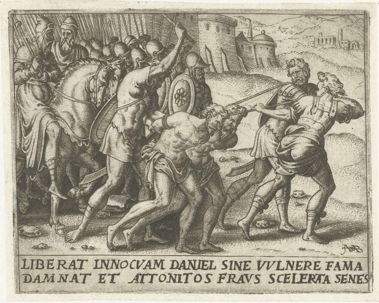Gli anziani vengono condotti via Storia di Susanna (serie) da Abraham de Bruyn