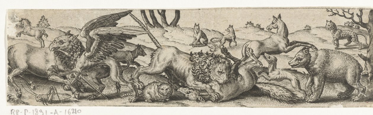 Animali che combattono in un paesaggio da Abraham de Bruyn