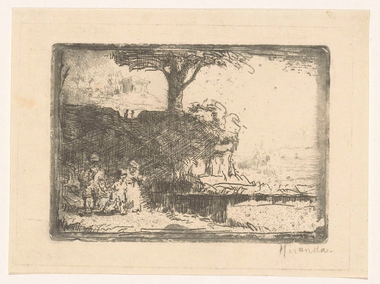 Paesaggio con tre figure da Abraham de Miranda (signed by artist)