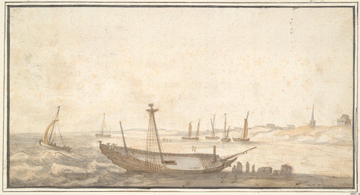 Spiaggia con navi vicino a Scheveningen da Abraham de Verwer