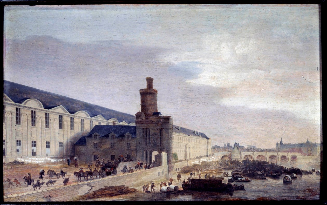 Veduta di Porte Neuve e Galerie du Louvre intorno al 1640 Entrata del Louvre sulle rive della Senna. Dipinto di Abraham de Verwer (1600-1650) da Abraham de Verwer