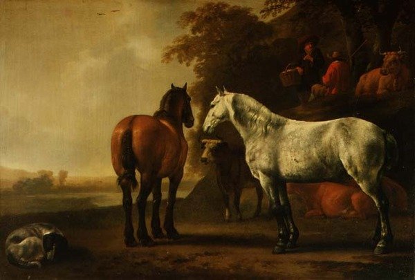 Cavalli e Bestiame in un Paesaggio da Abraham van Calraet