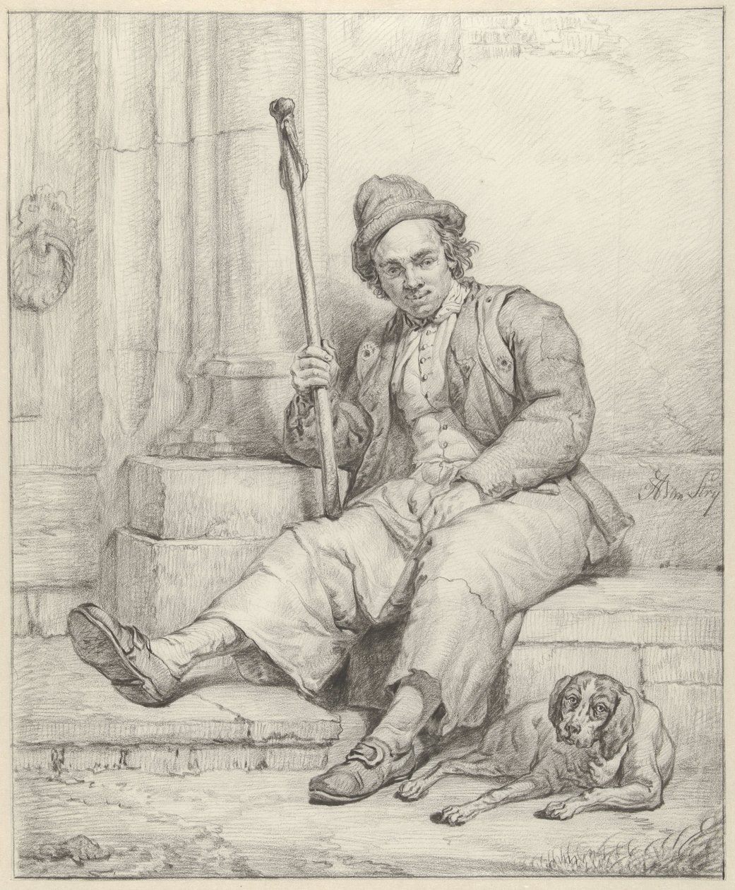Uomo seduto con cane da Abraham van Strij (I)
