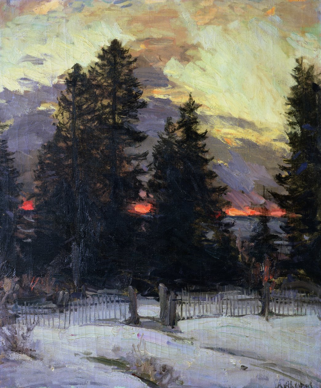 Tramonto su un paesaggio invernale, c.1902 da Abram Efimovich Arkhipov